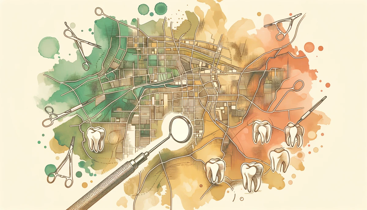 Illustration eines digitalen Lageplans mit Zahnarzt-Pin